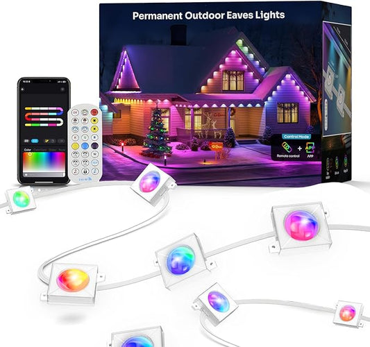 Permanent Outdoor Lights-200FT RGB+IC with Smart APP & Remote Control,120 LED Lights,72 Scene Modes, IP65 Waterproof String Lights for Christmas,Yard Decorations(Extension Cord Not Included)