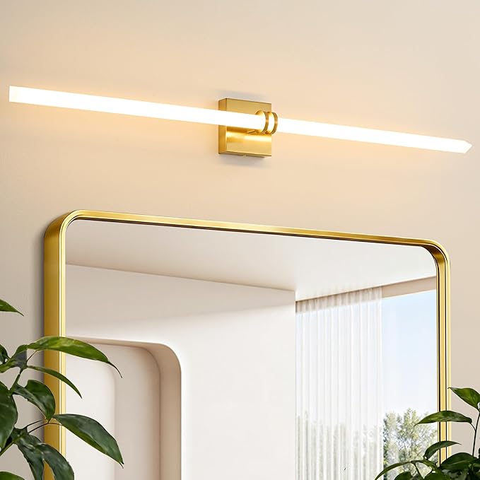 Bathroom Light Fixtures,Gold 40W LED 360° Full Lighting Modern Wall Sconce Vanity Light with 5-Color Dimmable 3000K-6000K, 45.28inch Vanity Lighting for Bath, Powder Room, Bedroom, Hallway