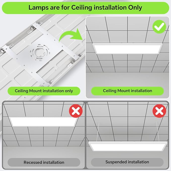1x4 LED Flat Panel Light,Surface Mount Ceiling Light,5CCT 3000K/3800K/4500K/5200K/6000K,24W/30W/40W 5200LM Smooth Triac Dimming(10-100%),LED Light Fixture for Office Kitchen Garage,White - 2Pack
