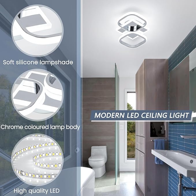 ElDISUNY Modern LED Ceiling Lights, 30W Sliver Elegant Square Lamp LED Ceiling Lights Fixture for Kitchen Hallway Indoor Home Office Living Room Bedroom Dining Room Cool White Light 6000K