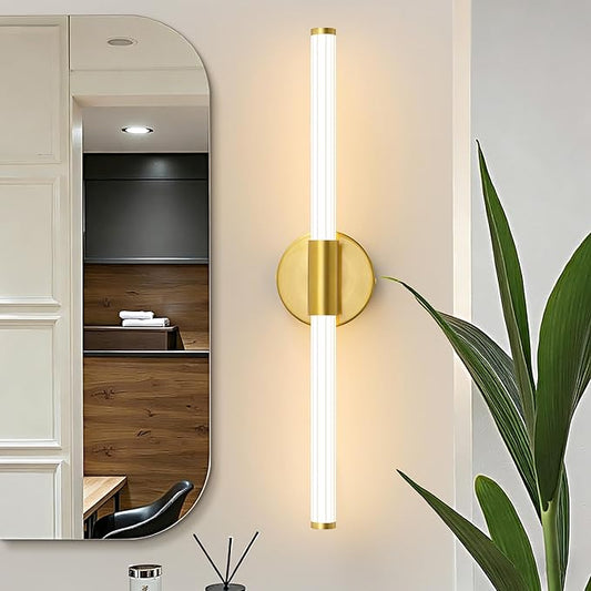 LED Bathroom Light Fixtures, Gold Vanity Lights for Bathroom, 360° Full Lighting Dimmable LED 24 inch Vanity Light Bar Over Mirror, Hardwired Modern Wall Sconce Warm White for Bedroom Living Room