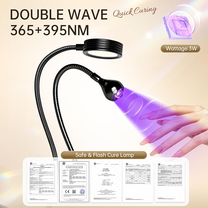 AORAEM LED Nail Lamp Double-Headed U V LED Light Quicky-Dry Nail Manicure Dryer Curing Light with Portable Gooseneck and Clamp Flash Cure U V Light for Gel Nails Professional Home DIY Salon Black