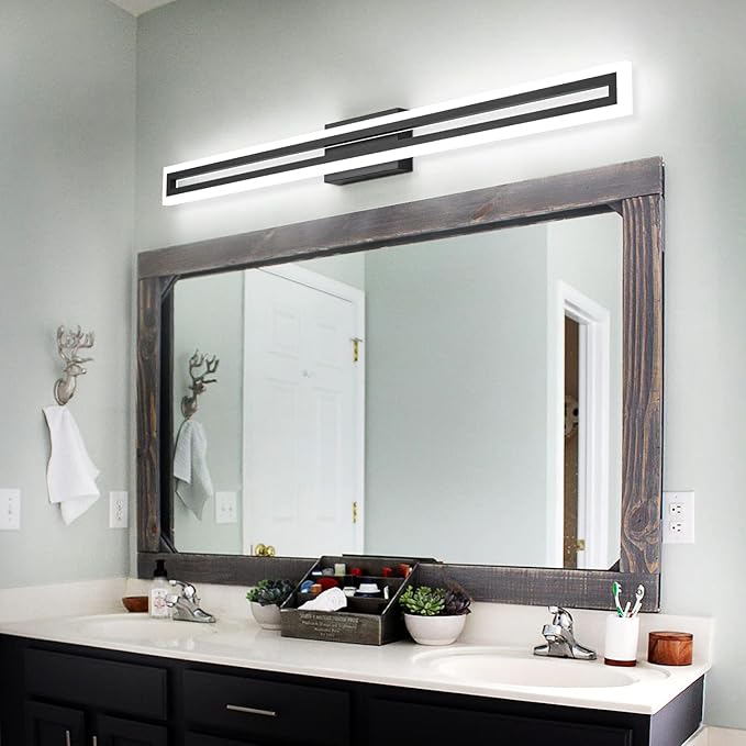 SOLFART Bathroom Light Over Mirror Bathroom Light Fixtures Vanity Lights Black Vanity Lights for Mirror Led Light Fixtures 6000K