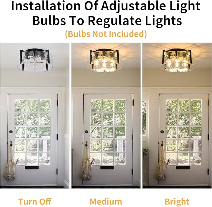 Black Semi Flush Mount Ceiling Light Fixture, 17.7-Inch Glass Drum Flush Mount Light Farmhouse Modern Lights Kitchen Lighting Fixtures for Foyer Entryway Hallway Bathroom Bedroom Laundry Room