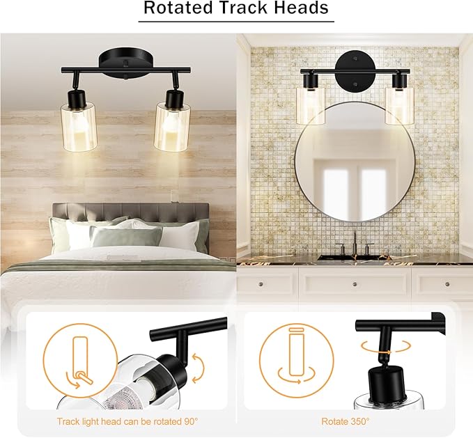 BoostArea Modern 2 Way Black Ceiling Spot Light With Glass Shade and Flexibly Rotatable Head - Perfect for Kitchen, Dining Room, Bedroom, Hallway