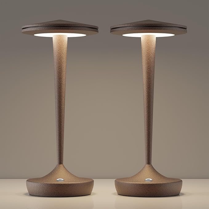 YHT 2Pack CordlessTable Lamps Rechargeable, 6000mAh Battery Portable LED Touch Led Table Lamp, 3-Color Stepless Dimming & Memory Function, for Outdoor, Dinning, Patio, Restaurant, Kitchen (2 Rust)