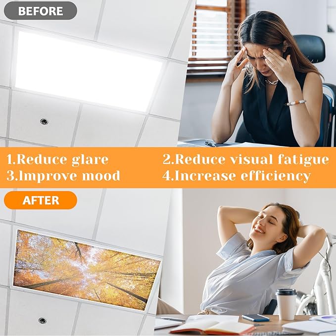 QOUBAI 8PCS Fluorescent Light Covers, 4x2 Feet Magnetic Light Cover Fluorescent Lights Shade Panel Positive Inspirational Ceiling Lights Filters for Office Classroom Home Drop Ceiling Maple