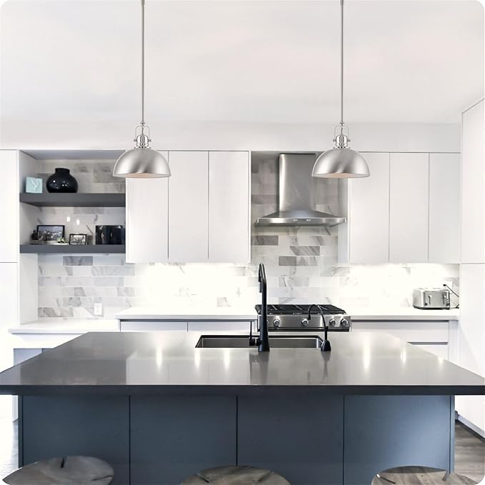 Kira Home Belle 9" Contemporary Industrial Pendant Light, Adjustable Length + Shade Swivel Joint, Brushed Nickel Finish, Pack of 2