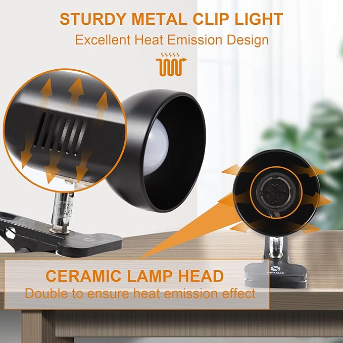RONG&LAN LED Metal Clip On Light Clip on Lamp for Desk, 360° Adjustable Clamp Reading Light for Bed, Eye-Friendly Book Night Light for Desk Bed Table Dorm Room Bedroom Office Reading SUN-86 Black
