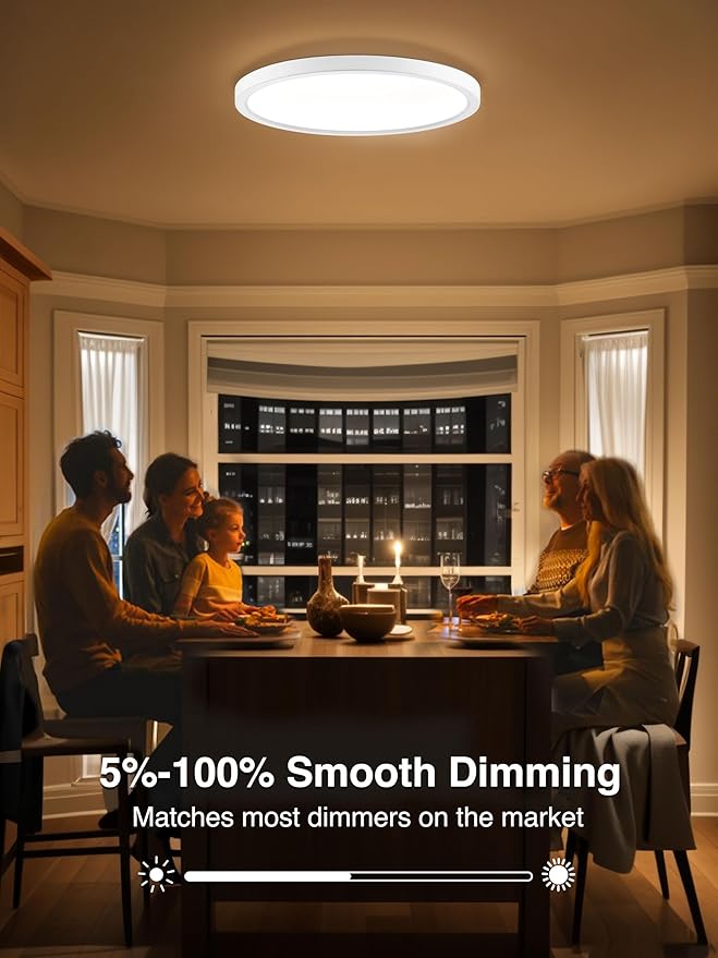 zouzai Third Generation LED Flush Mount Ceiling Light, Dimmable 5CCT Selectable 2700K/3000K/4000K/5000K/6000K,12 inch 24W Ultra Thin Round Lighting Fixture for Bedroom ETL Listed(12 inch 2 Pack)