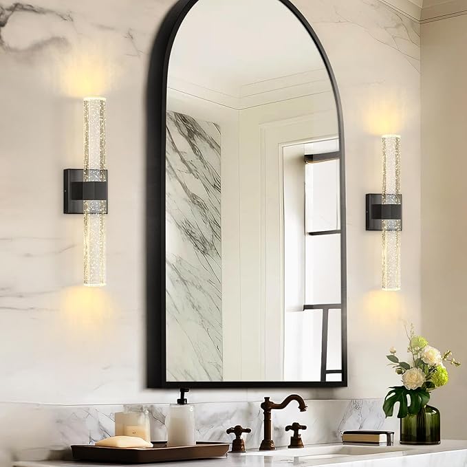Black LED Wall Sconce Lights Warm Light Modern Crystal Wall Lights Vanity Lighting Fixtures Sconces for Bathroom Living Room Bedroom Dining Room Hallway