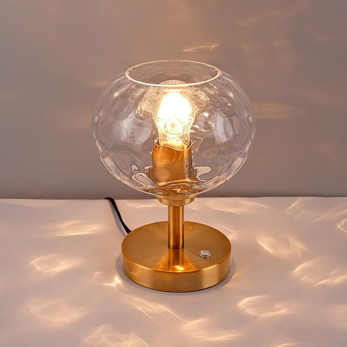Touch Control Hammered Glass Table Lamp Brass Gold Portable Dimmable Brightness Small Nightstand Light 3-Way Stepless Dimming Bedside Bedroom Living Room (Clear Glass & Gold)