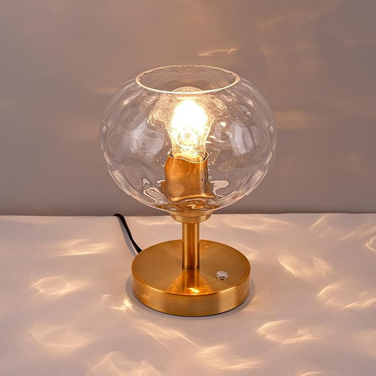 Touch Control Hammered Glass Table Lamp Brass Gold Portable Dimmable Brightness Small Nightstand Light 3-Way Stepless Dimming Bedside Bedroom Living Room (Clear Glass & Gold)