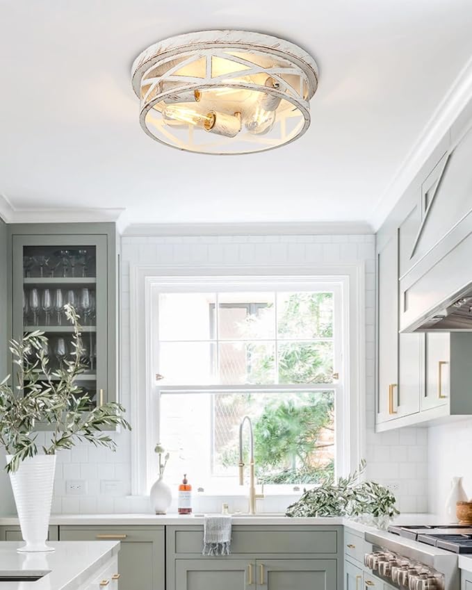 13 inch White and Gold Flush Mount Ceiling Light Fixtures,3-Light Modern Hallway Light Fixtures Ceiling, White and Gold Light Fixture Ceiling Mount for Farmhouse,Kitchen, Bedroom 1Pack