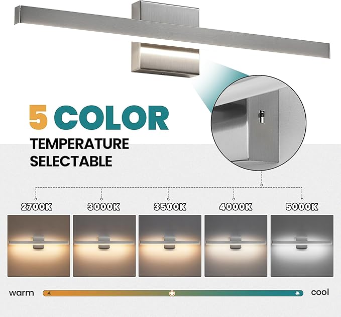 KAISITE Modern Vanity Light Brushed Nickel Bathroom Light Fixture Over Mirror 24 inch Vanity Lighting Fixture Dimmable 5CCT LED Bar Vanity Light for Bathroom Restroom