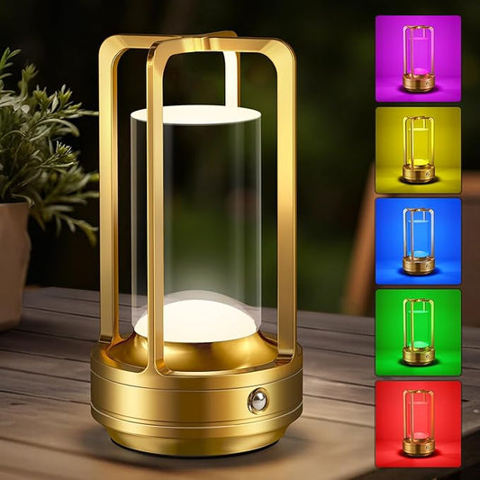 Portable Table Lamp for Outdoor Indoor: Cordless Rechargeable Desk Lamp with 10 Colors - Shower Lamp with Stepless Dimmable - Metal Battery Operated Lantern Light for Bedroom/Bar/Coffee Shop/Camping