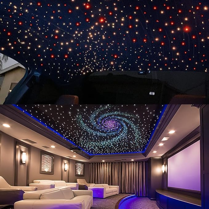 AKEPO 20W Twinkle Dual-Head Dual Color Fiber Optic Lights, Fiber Optic Star Ceiling Light Kit Sound Activated APP Remote Control for Car Starlights Headliner/Home 600pcs 9.8ft/3m Fiber Strands