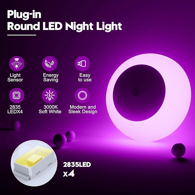 fesnne Night Light, Night Lights Plug into Wall, Dusk to Dawn Sensor, Pink Led Night Light 0.5W, 2 Pack Nightlight for Adults, Bedroom, Bathroom, Hallway, Kitchen