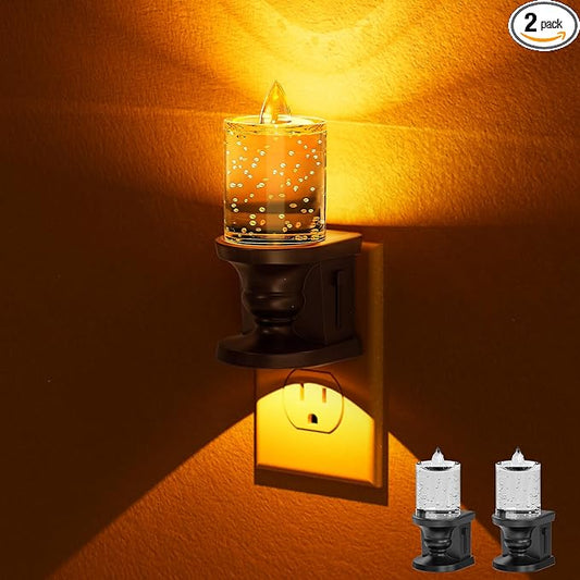 Briignite Flameless Candle Night Light, Bubble Night Lights Plug into Wall, Candle Nightlight with Light Sensor, 0-100LM Dimmable LED Night Light Plug in, Amber Nightlight for Hallway Bathroom