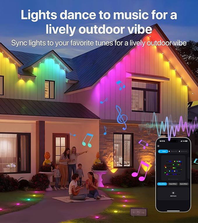 Permanent Outdoor Lights-200FT RGB+IC with Smart APP & Remote Control,120 LED Lights,72 Scene Modes, IP65 Waterproof String Lights for Christmas,Yard Decorations(Extension Cord Not Included)