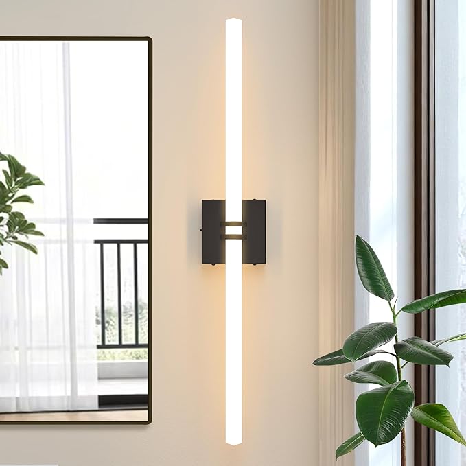 Bathroom Light Fixtures,Black 28W LED 360° Full Lighting Modern Wall Sconce Vanity Light with 5-Color Dimmable 3000K-6000K, 29.92inch Vanity Lighting for Bath, Powder Room, Bedroom, Hallway