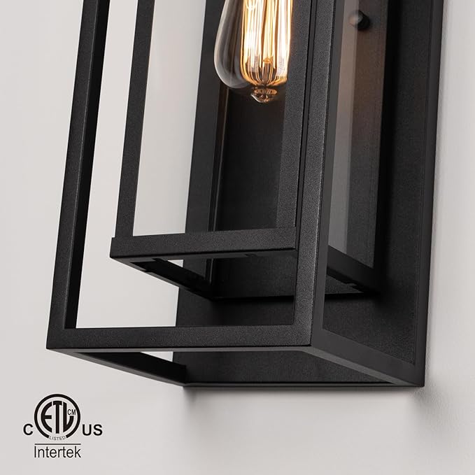 mirrea 18" Classic Outdoor Wall Sconce 1 Light in Matte Black Rectangular Metal Frame and Clear Glass Shade Waterproof Porch Light Patio Light Pack of 2