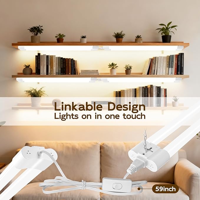 hykolity 6 Pack LED Shop Light, 2FT 22W [200W Equivalent], 2400lm, 5000K Daylight, with Plug,Linkable Led Garage Ceiling Lights, Workshop,Hanging or Surface Mount, White