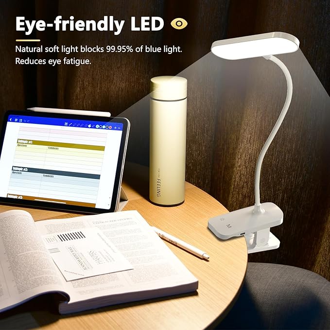 Desk Lamp Battery Operated, Clip on USB Rechargeable Reading Light for Headboard with Large Clamp, 25 Models Adjustable Cordless Touch Light for Bed Frame Bunk Dorm Table Bedside