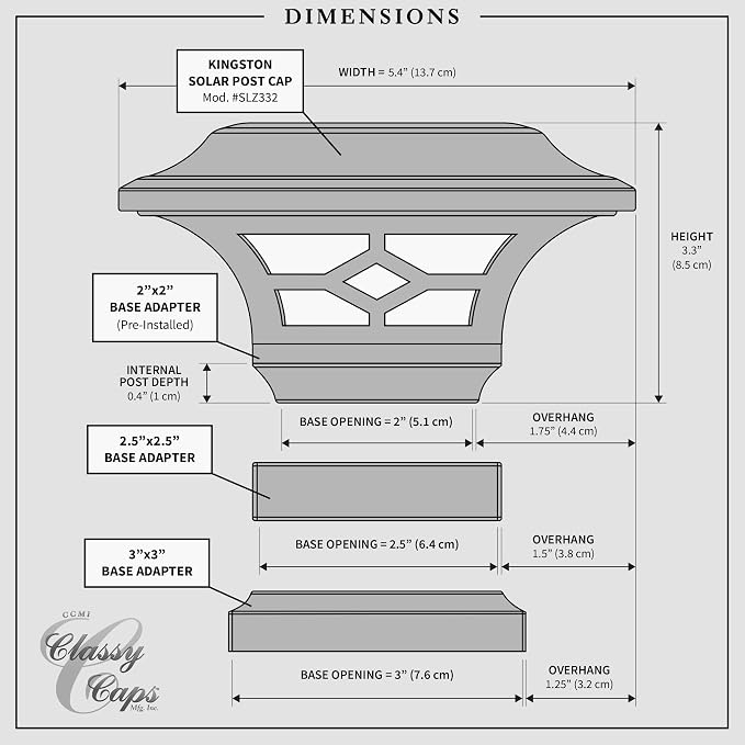 Classy Caps Kingston Solar Post Caps (Set of 8) - Fits 2"x2" 2.5"x2.5" 3"x3" Fence & Deck Posts - Black Cast Aluminum - Warm/Cool Color Modes - Heavy-Duty, Real Glass - Mod. SLZ332B