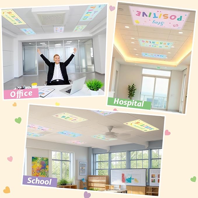 Wiooffen 8 PCS Colorful Fluorescent Light Covers for Classroom Ceiling Light 4x2ft Magnetic Lights Cover Filter Easy Install for Back To School Classroom Office Hospital Ceiling Supplies (Candy color)