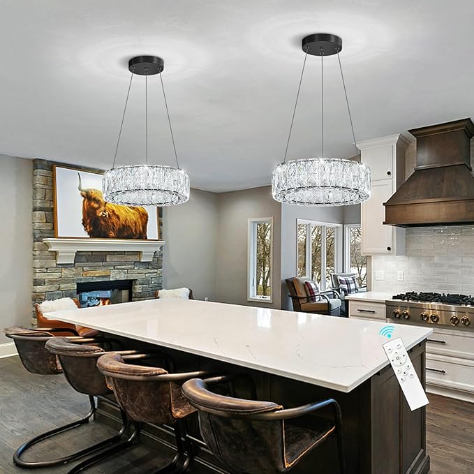 HAIXIANG LED Chandelier Crystal Modern Pendant Lights for Kitchen Island Dining Room Dimmable Hanging Light Hallway Bedroom Ceiling Hanging Lighting Black