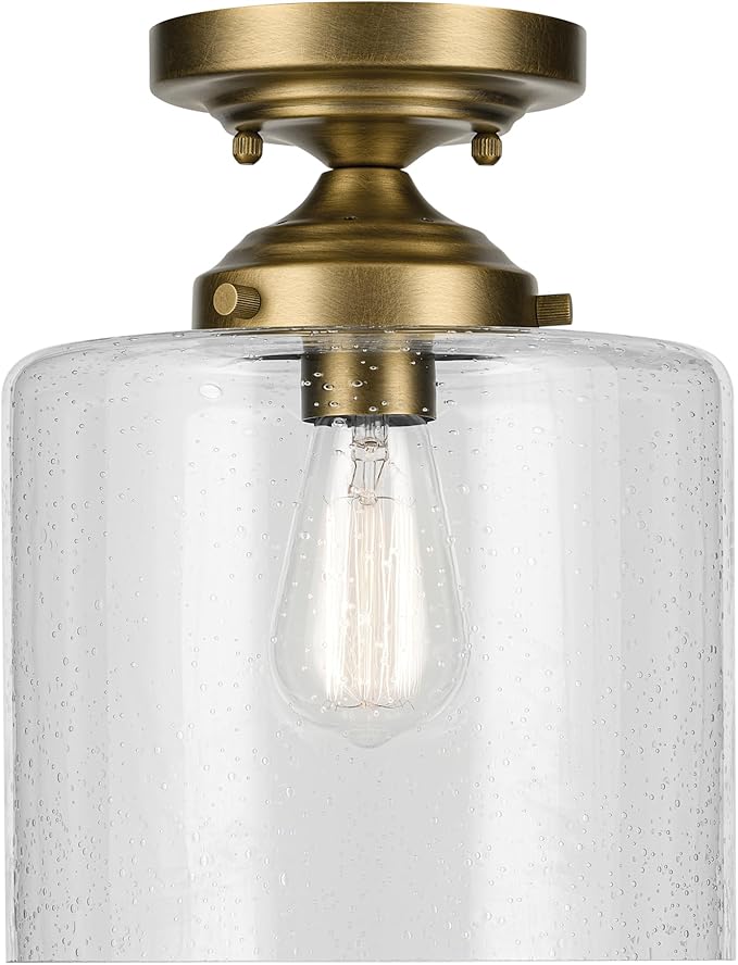 Kichler Winslow 8.5" 1-Light Semi Flush with Clear Seeded Glass in Natural Brass for Secondary Entrances, Transition Areas, Bedroom, or Office (10.75" x 8.5"), 44033NBR