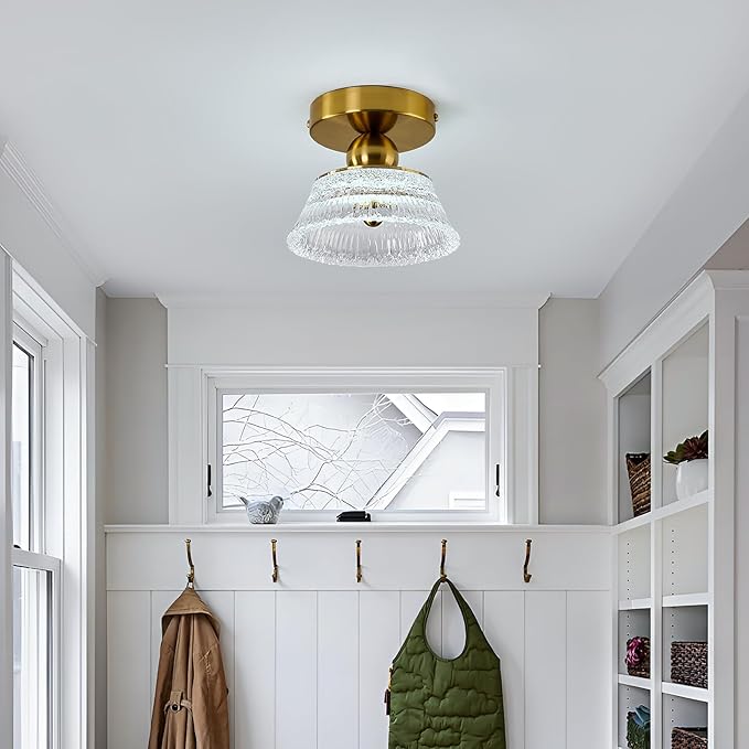 CVKASH Mini Gold Semi Flush Mount Ciling Light LED Modern Hallway Light Fixture Acrylic Close to Ceiling Lamp for Kitchen Living Room Bathroom Entryway Bedroom