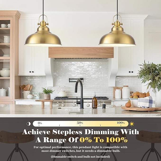 Gold Pendant Lights, 11.41 Inch Gold Pendant Light Kitchen Island, Dome Pendant Lights 2 Pack, Farmhouse Kitchen Pendant Light for Kitchen Island, Dining Room, Living Room