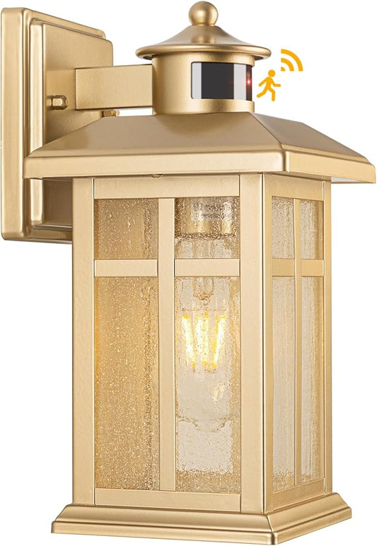 Brilvibera Outdoor Light Fixture Motion Sensor, Gold Waterproof Outside House Light, Modern Wall Lights, Outdoor Garage Light Dusk to Dawn Exterior Light Fixture for House, Garage, Garden