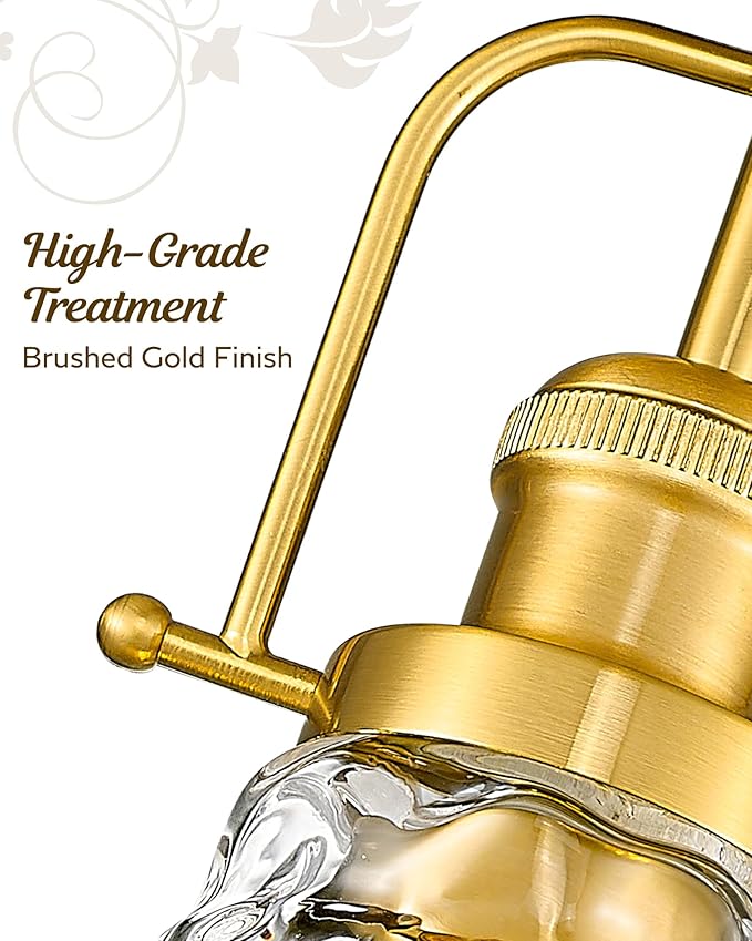 FEMILA 11" Brushed Gold Flush Mount Ceiling Light Fixture, Semi Flush Kitchen and Bedroom Ceiling Light with Water Ripple Glass Shade, 4FY09-F BG-WG