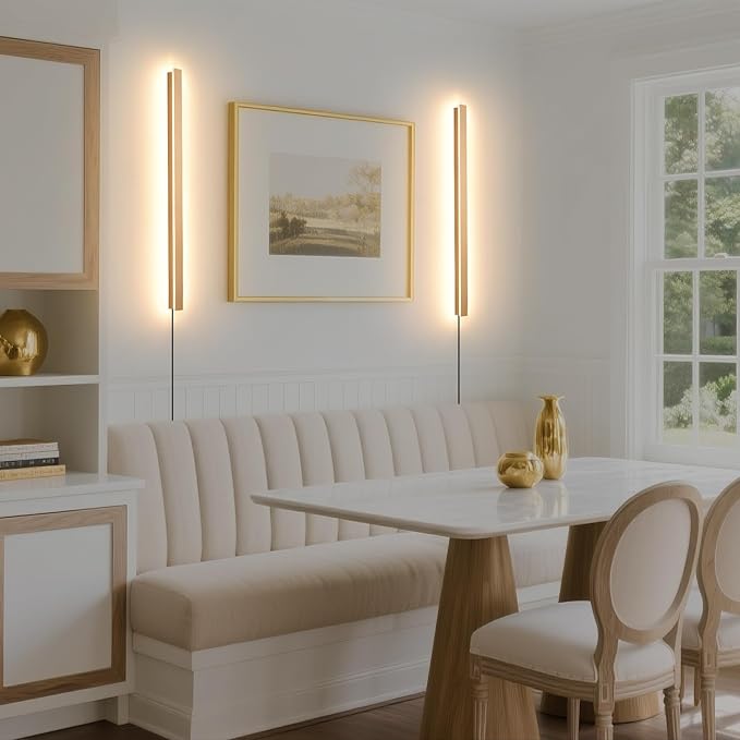 KELUOLY Modern Plug in Wall Lights, 31.4 inch Frosted Gold LED Long Wall Sconce, 16W Warm White 3000K Acrylic Indoor Wall lamp,with 59" Plug Cable for Bedroom, Living Room, Hallway