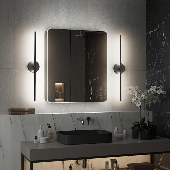 Modern Bathroom Vanity Light Bar 28inch,5000K Black LED Vanity Lighting Fixture Bathroom Sconce 360° Rotate