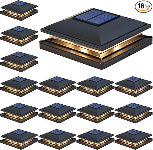 APONUO 16 Pack Fence Post Solar Lights, 2 Modes(Warm/Cool Light) Outdoor Waterproof 4x4 Post Solar Lights, Solar Powered Garden, Patio, Deck Decor for 4x4, 5x5, 5.5x5.5 Wood & Vinyl Posts, Black