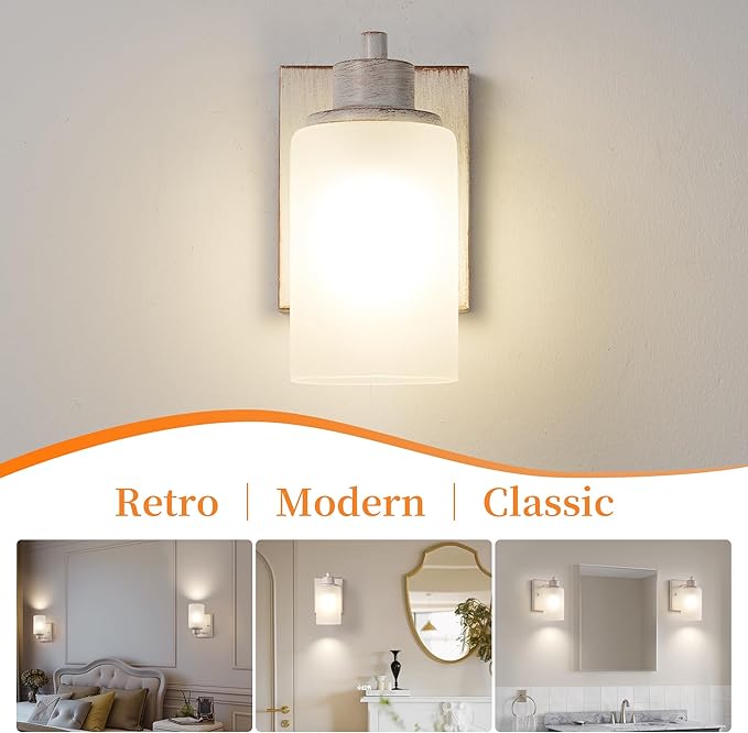 3 Pack Bath Vanity Light Fixture, Modern Indoor Wall Scone Lighting with Opal White Glass Shade, White Gold Wall Lamps