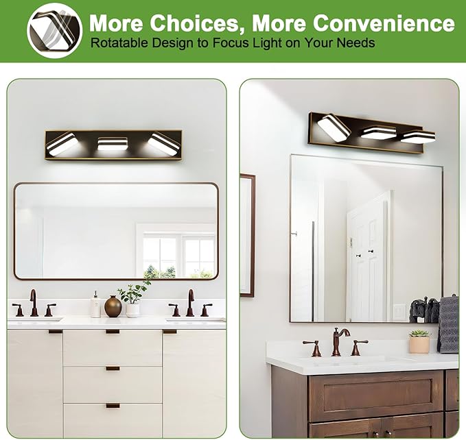 360° Rotate LED Bathroom Vanity Light Fixtures, 1300LM Acrylic Brown and Gold Vanity Lights for Bathroom, Modern Wall Lighting Fixtures Over Mirror Kitchen Living Hallway (Natural White Light 5000K)