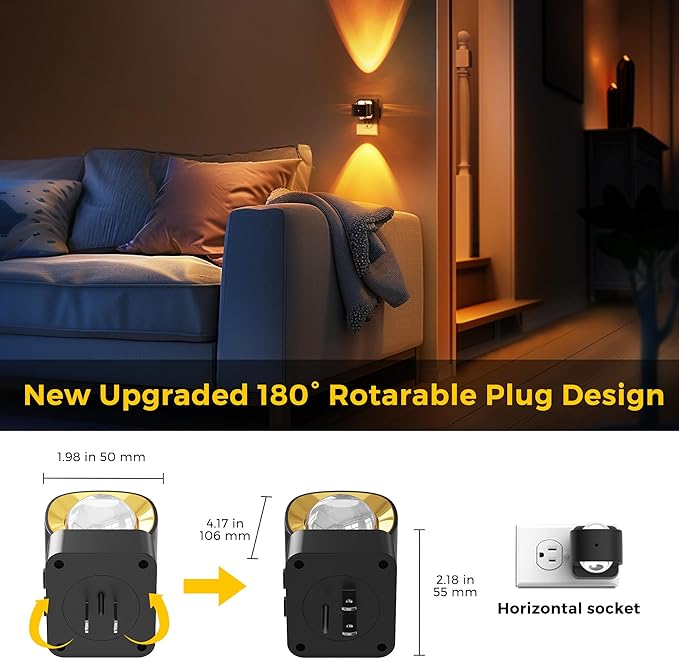 L LOHAS LED Night Light Projector, 2 Pack Color Changing Night Light Plug into Wall, Dusk to Dawn Sensor, Rotating Nightlight, RGB Ambient Lighting for Bathroom, Gaming Room, Decor, Gifts