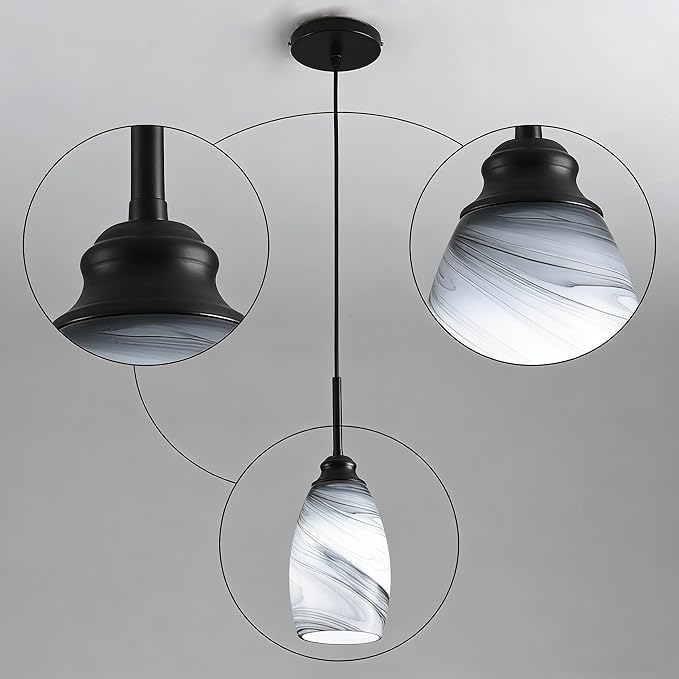 Industrial Pendant Light with Glass Shade Matte Black Pendant Lighting Adjustable Industrial Retro Style Hanging Light,Kitchen Island Farmhouse Pendant Lights Fixtures for Kitchen,Farmhouse