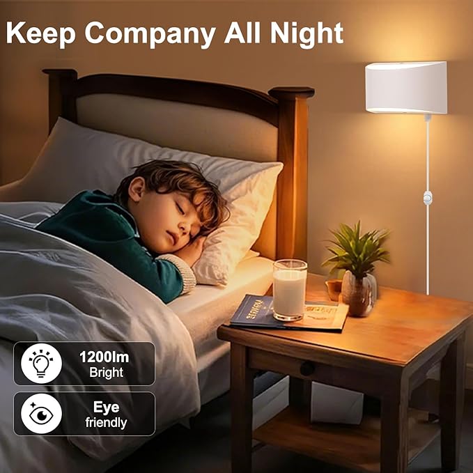 Lightess 12W Plug in Wall Sconces Modern LED Wall Light Dimmable Indoor Up Down Wall Lamp for Bedroom Living Room Hallway Staircase, Warm White, Aluminum