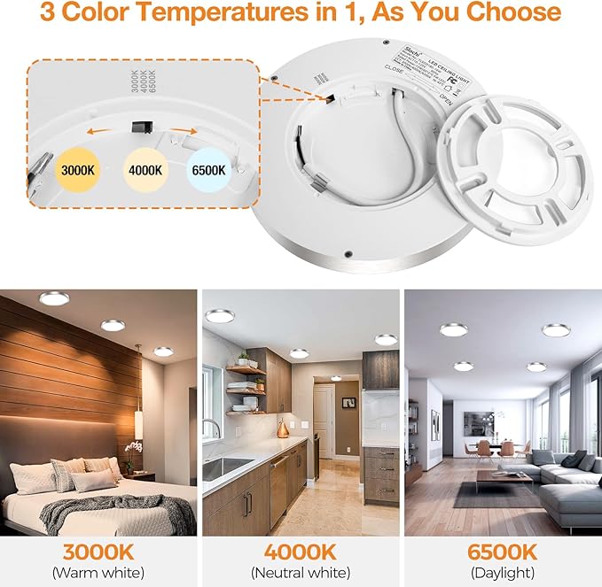 slochi LED Flush Mount Ceiling Light Fixture, 3000K-4000K-6500K & 100W Equivalent Modern Kitchen Recessed Ceiling Lamp 24W 3200Lm 12 Inch Closet Round Surface for Bathroom Laundry-Brushed Nickel