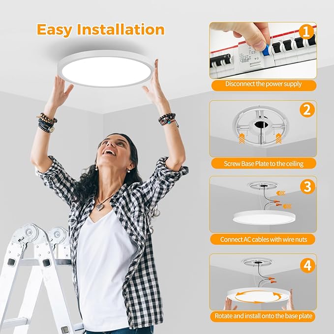 18Pack LED Flush Mount Ceiling Light,12inch 24W,2700K-6500K 5 Color Temperature Selectable Ceiling Lights, 3200LM Low Profile Ceiling Light for Bedroom Kitchen Hallway