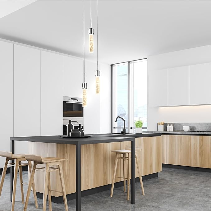 Vivio Lighting Modern Pendant Light Mini Ceiling Lights for Kitchen Island Bubble Crystal LED Adjustable Hanging Lights for Living Room Dining Room Chrome 4000K 3 Light