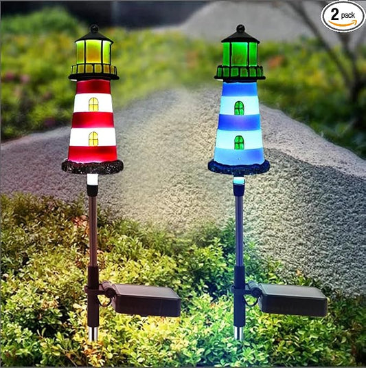 Lighthouse Outdoor Solar Lights, 2 Packs Outdoor Waterproof, Solar Trail Lights Decor Your Garden Lighthouse, Flower beds, Patio Lights walkways Garden Decor for Outside