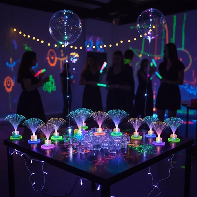 Amylove 16 Pcs Mini Fiber Optic Lamp Bulk LED Light Color Changing Table Centerpiece Glow in The Dark Party Favors Supplies for Wedding Graduation Birthday Disco Dance Decorations (6 Inch,Clear)