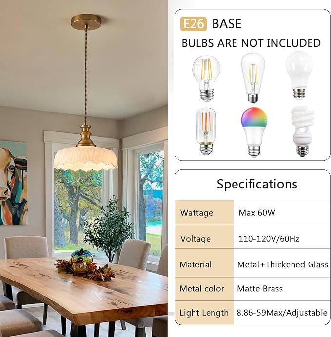 HDDFL Vintage Pendant Lights Fixture Modern Pendant Lighting Fixtures Hanging Lamp for Kitchen Island Bedroom Living Room Hallway White and Brass